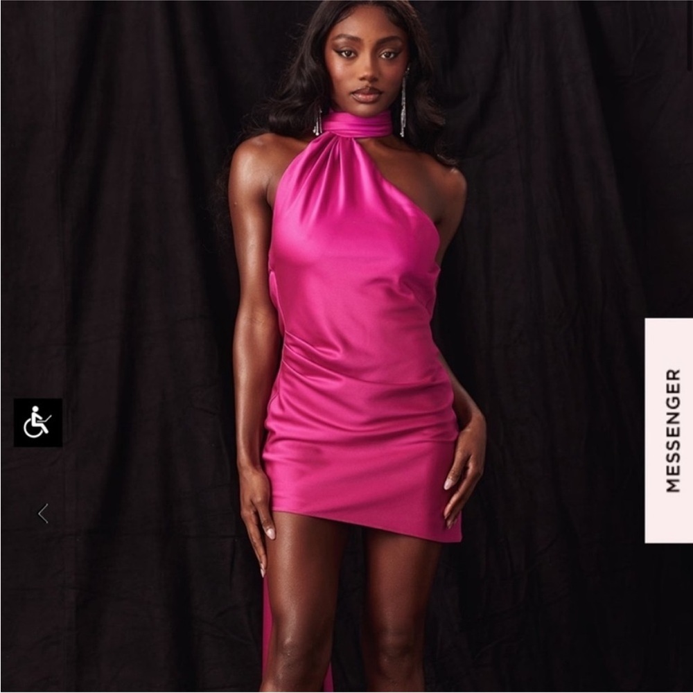 House of CB 'Aida' hot Pink Satin Mini Dress‎ NWOT Size M - Picture 10 of 12